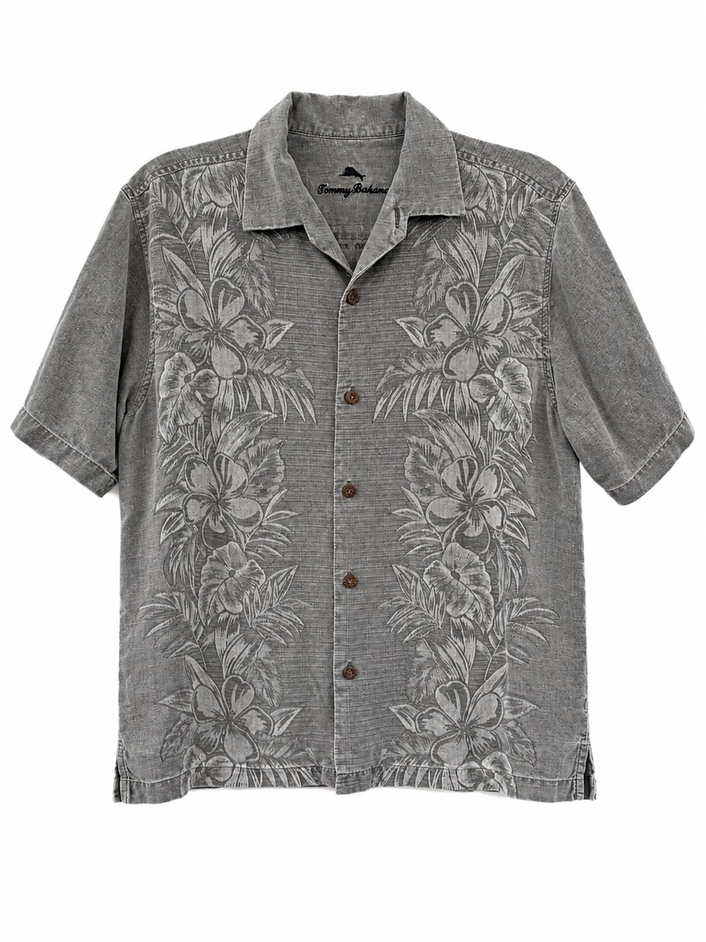 Tommy Bahama TB93 100% Silk Camp Shirt Gray Floral Hawaiian Men’s Medium - Picture 2 of 11
